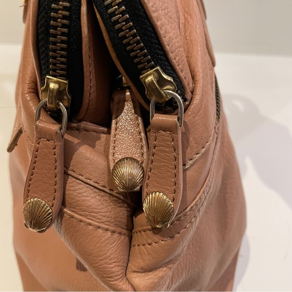 Modalu London Leather Satchel Tote, Warm Rose Tan, Triple Compartment - Picture 7 of 16